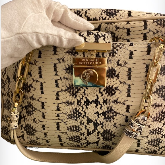 Versace Collection Chain Handle Snake Embossed Leather Shoulder Bag, NWT $700 - Picture 8 of 16